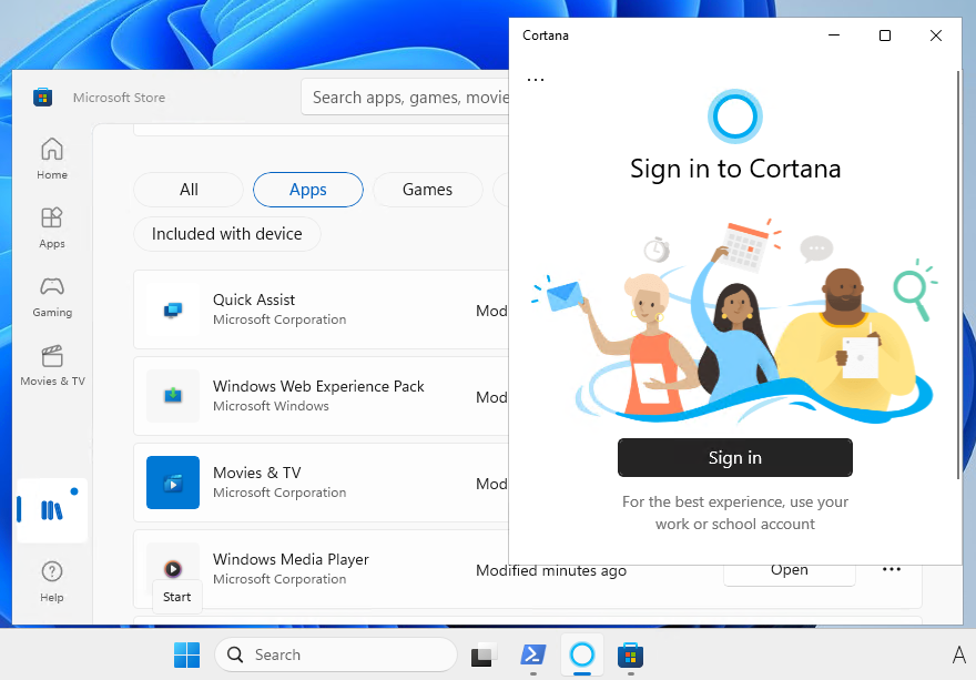 Windows 11 multi-session / MS Store and Cortana
