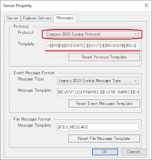 図9 syslog-ng Agent for Windowsの設定(BSD-syslogプロトコル)